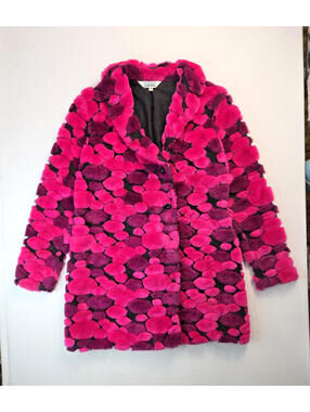 Hourglass Vintage Neon Pink Faux Fur Fuzzy Psychedelic Jacket Womens Medium M